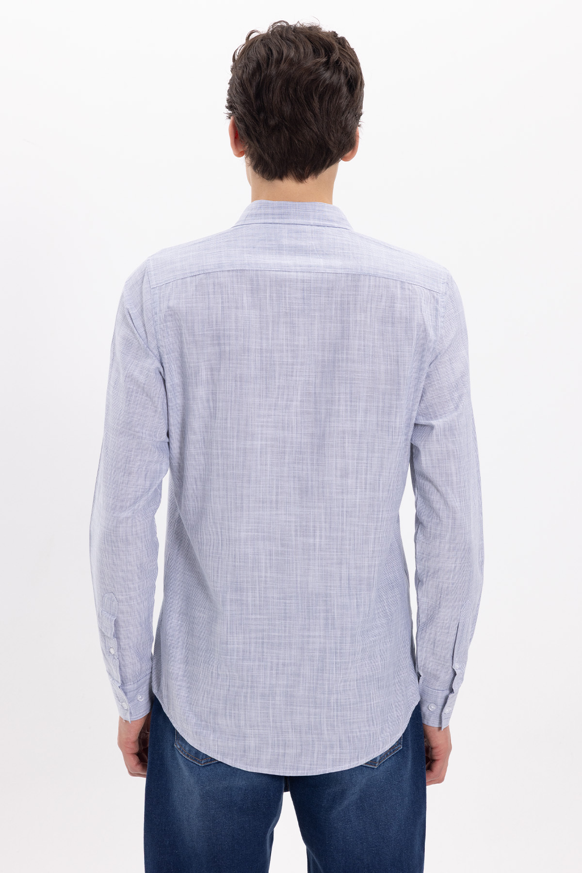 پیراهن تودورز مردانه کتان پنبه ای آبی سرمه ای کژوال / روزمره راه راه Slim Fit/اسلیم فیت    بیسیک کژوال/روزمره | Tudors DR250030 TR - تصویر 4