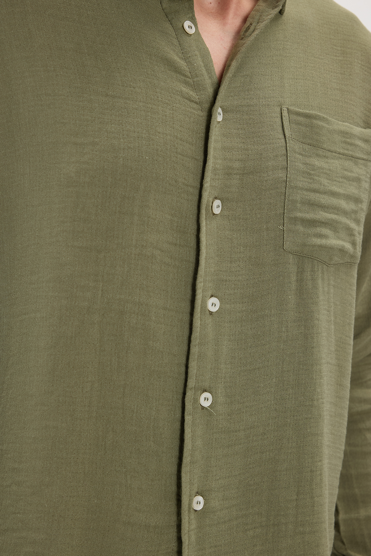 Tudors  Erkek Relax Fit Rahat Kesim Oversize Müslin Viskon Pamuklu Tek Cepli Düz Haki Gömlek - Görsel 4