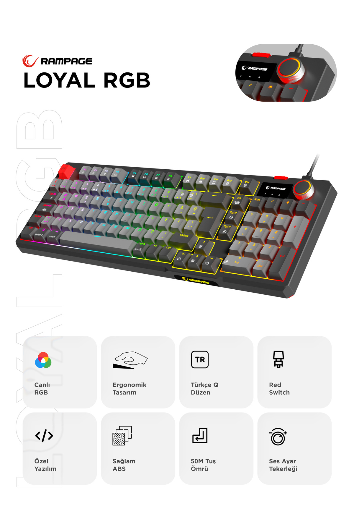 LOYAL Grey/Black USB Hot Swap RGB Red Switch Mechanical Gaming Gaming Gaming Keyboard