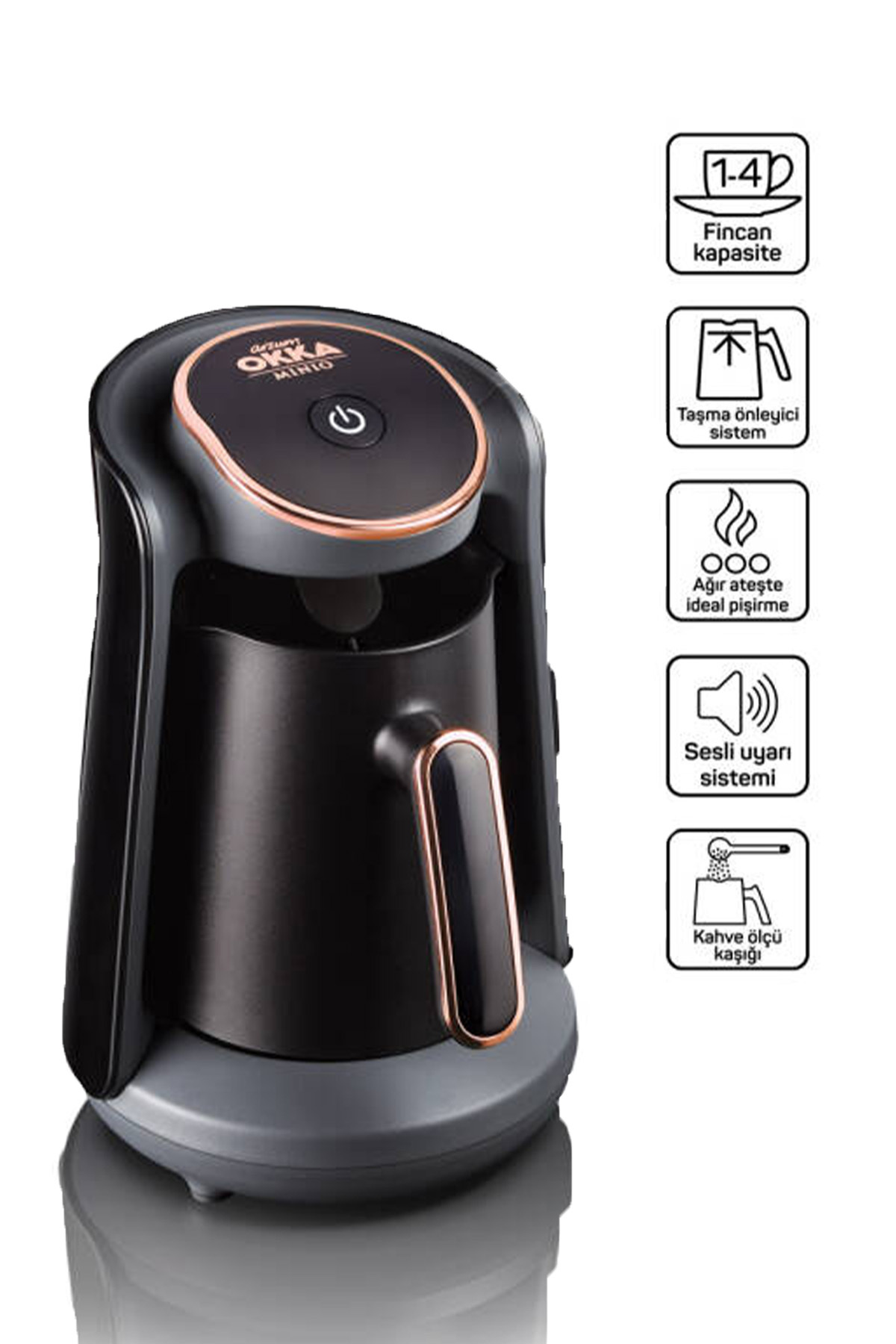 OK004 Okka Minio Turkish Coffee Machine Anti-Overflow System, 4 Cups Capacity, Copper