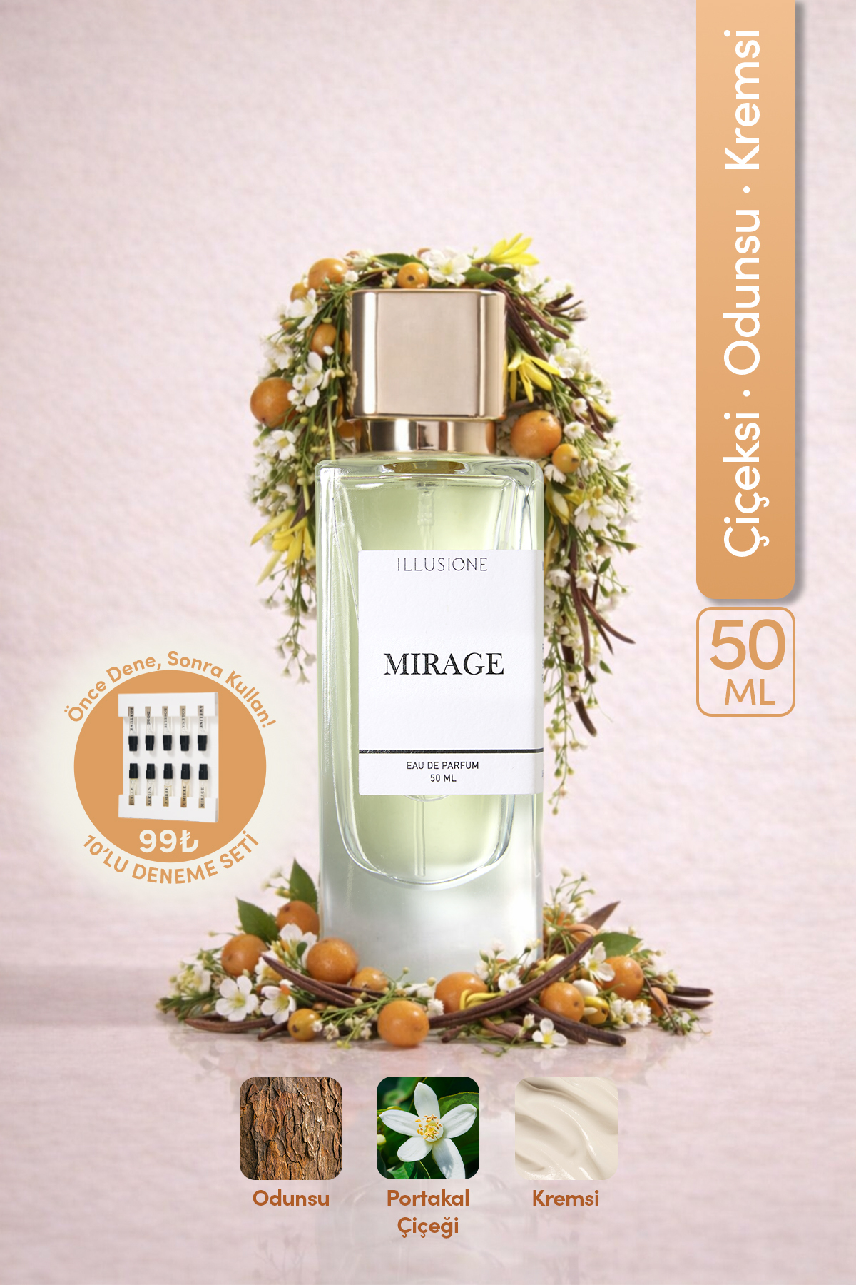 ILLUSIONE FRAGRANCE Mirage Edp Kadın Parfüm 50ml | Çiçeksi -Odunsu- Kremsi | Portakal Çiçeği, Sümbülteber, Vanilya, Misk - Fiyatı, Yorumları