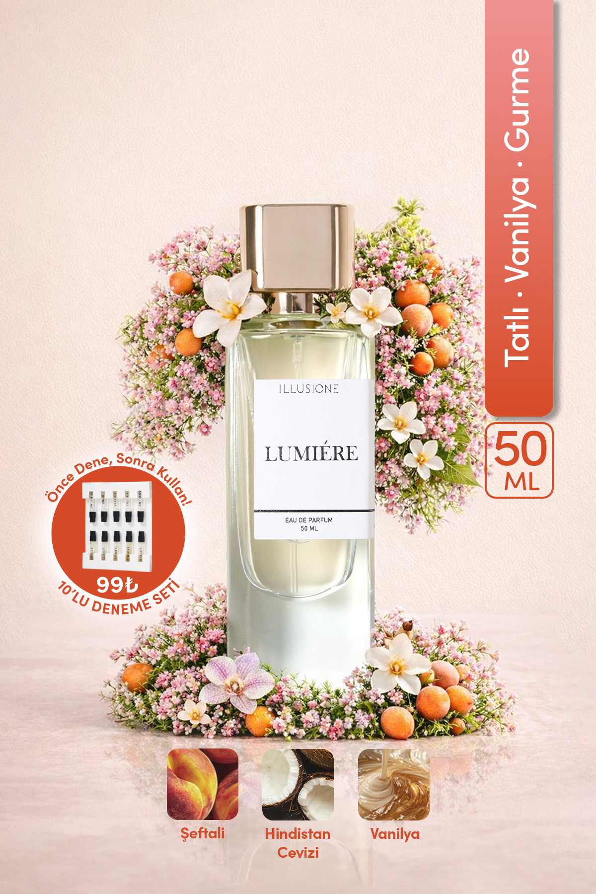 ILLUSIONE FRAGRANCE Lumiére Edp Kadın Parfüm 50ml | Tatlı - Vanilya - Gurme | Narenciye, Müge, Orkide, Misk