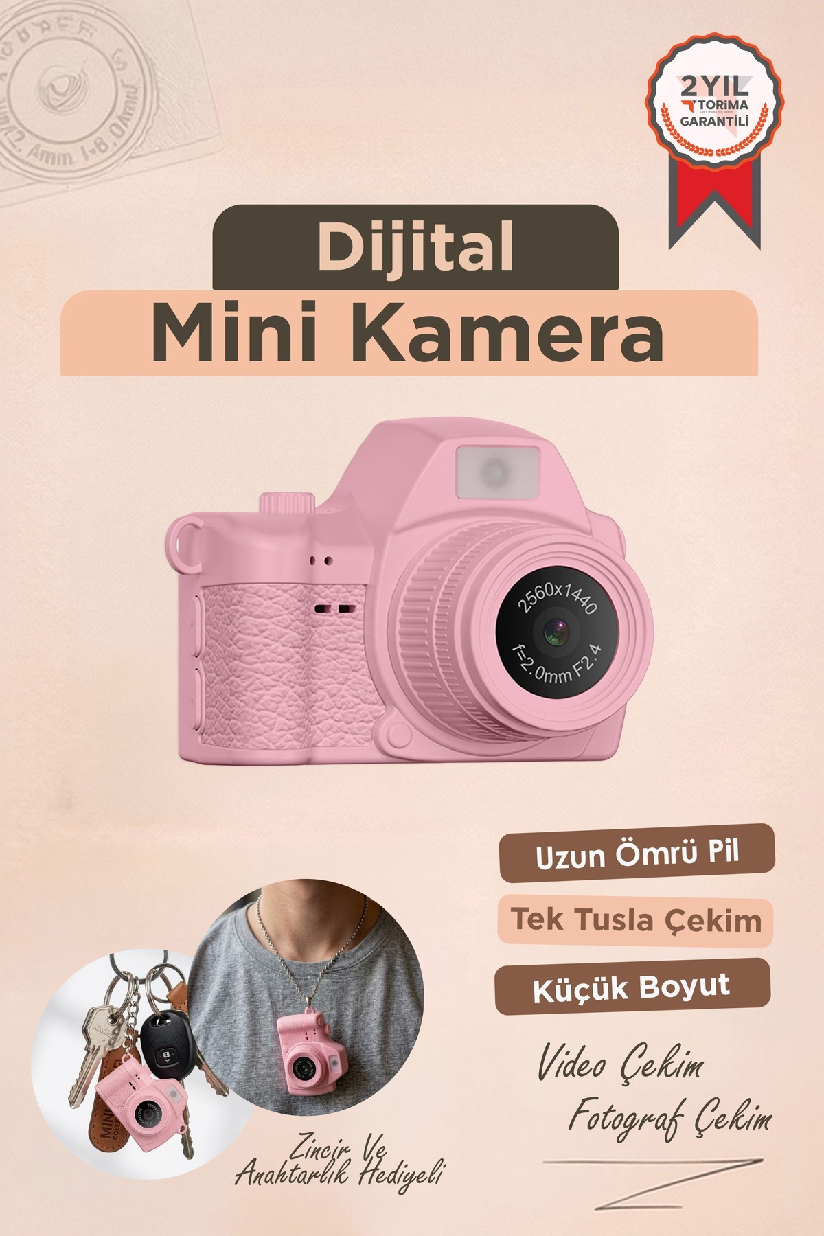 Digital Cameras Video Mini Camera 2K Video 128GB Supported CMR42 Pink