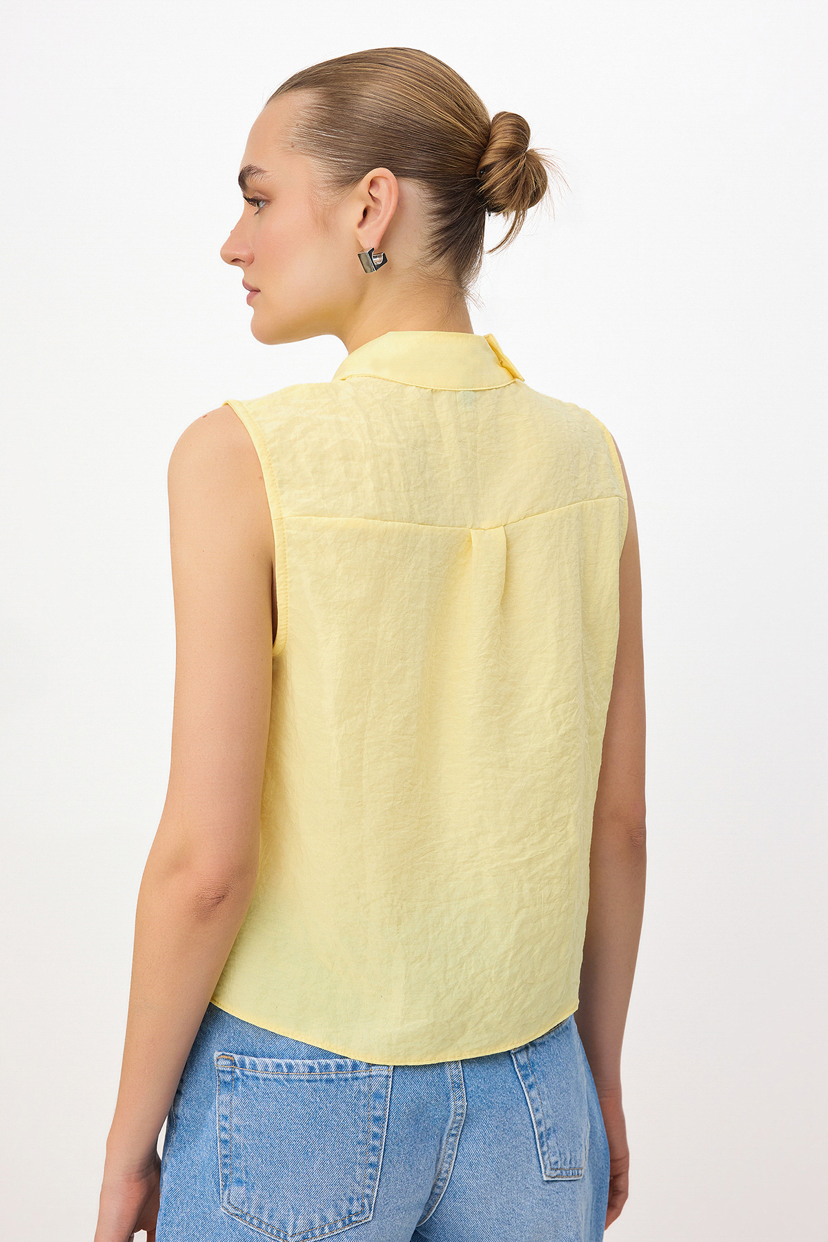 Trendyolmilla  Sarı Degaje Yaka Dokuma Bluz TWOSS26BZ00393 - Görsel 4