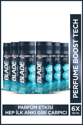 Blade Cool Fresh Erkek Alüminyumsuz Deodorant Body Spray 6x150ml Hızlı Kurur,...