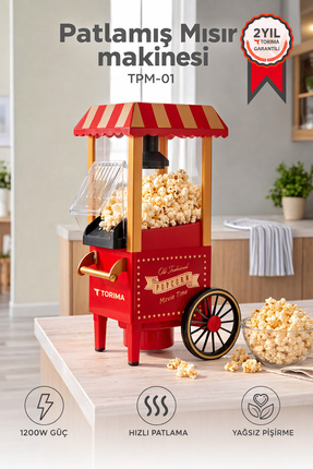 Torima Mısır Patlatma Makinesi Yağsız Ev Tipi Popcorn Makinesi TPM01 Kırmızı
