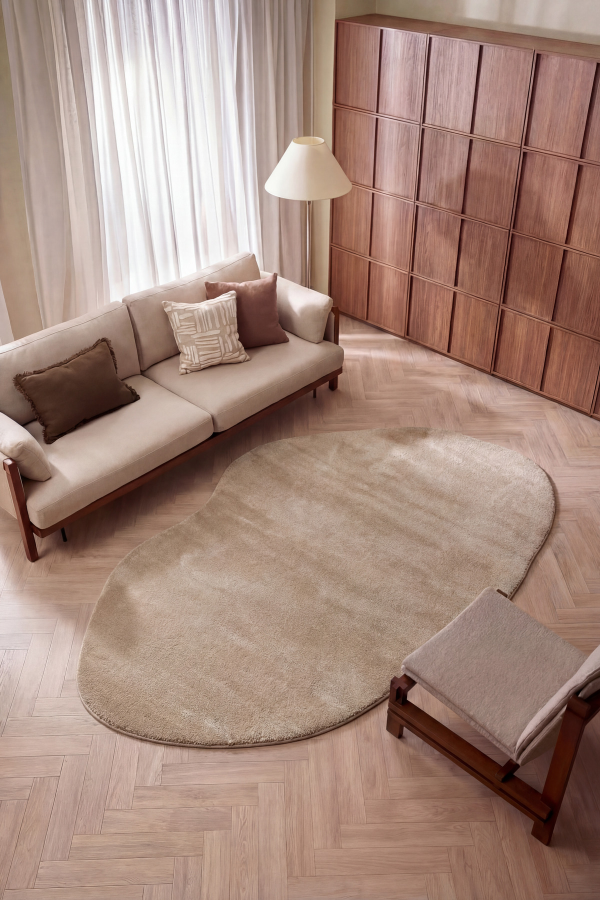Puffy Dark Beige Thick Soft Amorphous Decor Wavy Fluffy Asymmetrical Entryway Dressing Bedroom Rug