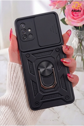 Fibaks Galaxy A51 Kılıf Kamera Korumalı Sürgülü Yüzüklü Armor Military Tank Zırh