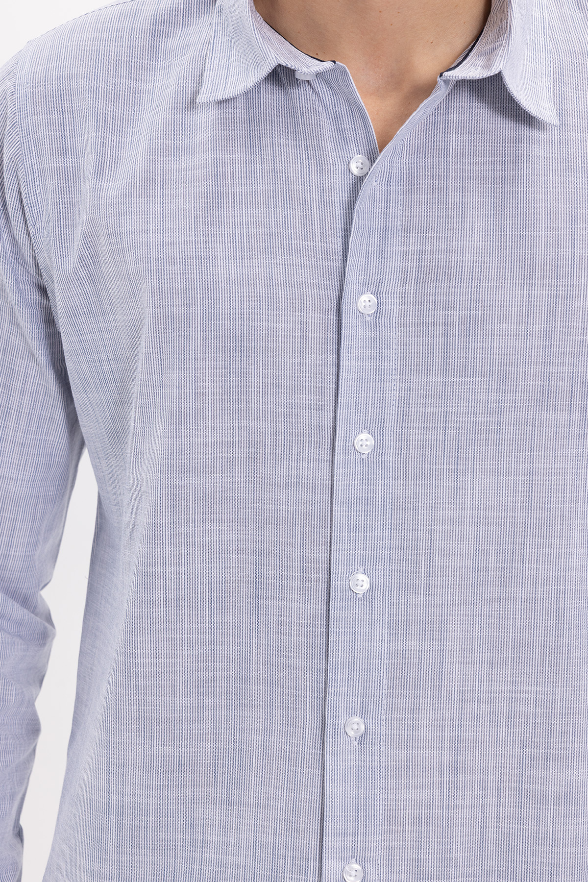 پیراهن تودورز مردانه کتان پنبه ای آبی سرمه ای کژوال / روزمره راه راه Slim Fit/اسلیم فیت    بیسیک کژوال/روزمره | Tudors DR250030 TR - تصویر 6