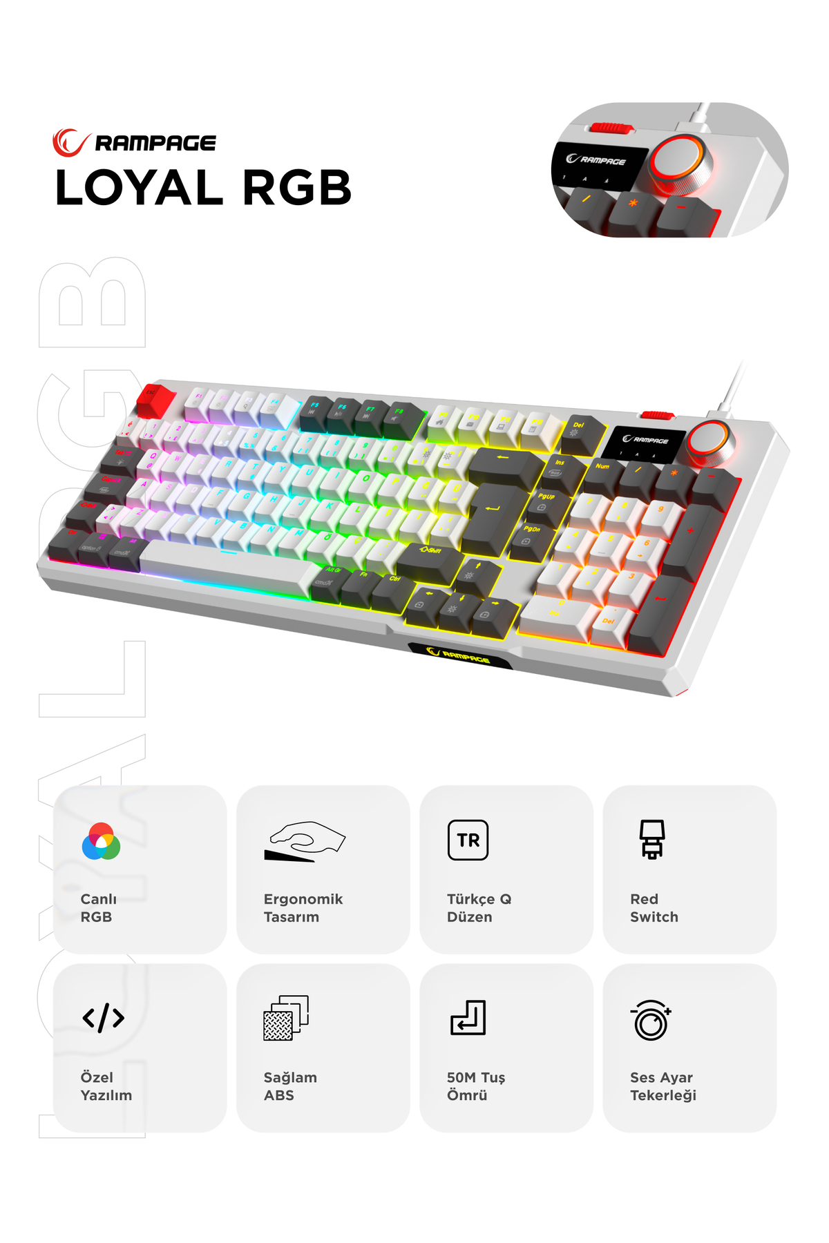 LOYAL White/Grey USB Hot Swap RGB Red Switch Mechanical Gaming Gaming Gaming Keyboard