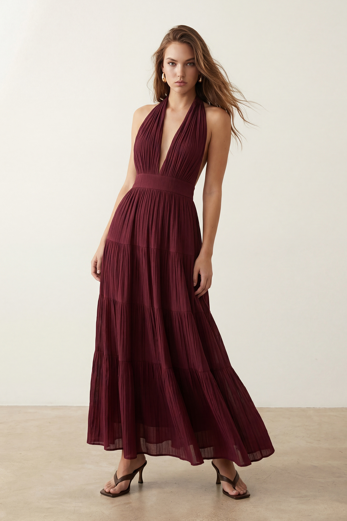 Trendyolmilla  Bordo Sırt Dekolteli Maxi Dokuma Elbise TWOSS26EL00946