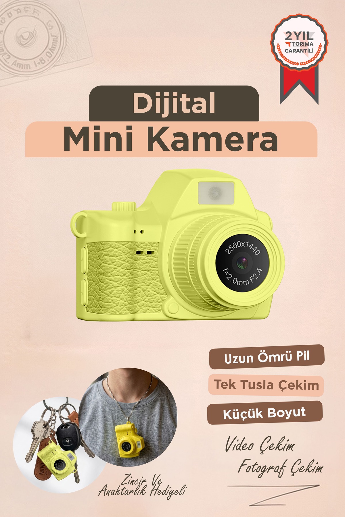 Digital Cameras Video Mini Camera 2K Video 128GB Supported CMR42 Yellow