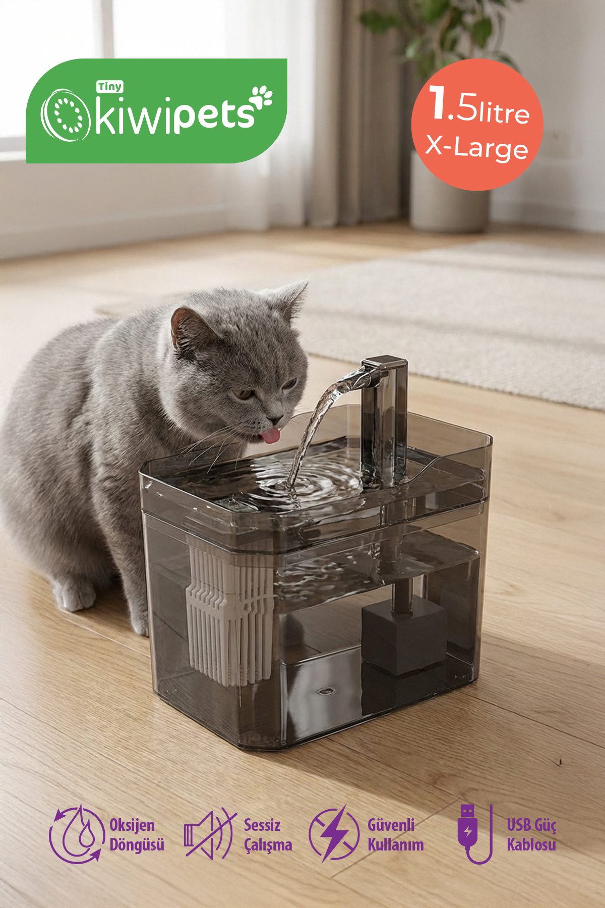 Tiny Kiwipets KPF-10544 Evcil Hayvan Su Çeşmesi | 1.5 L Hazne & Filtreli & Sessiz Çalışma - Fiyatı, Yorumları