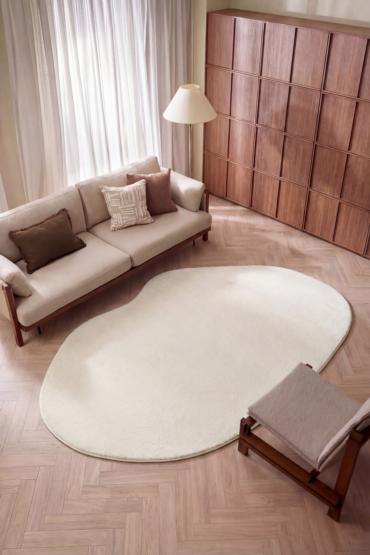 Puffy Cream Thick Soft Plush Amorphous Puff Asymmetrical Entrance Entryway Dressing Bedroom Rug