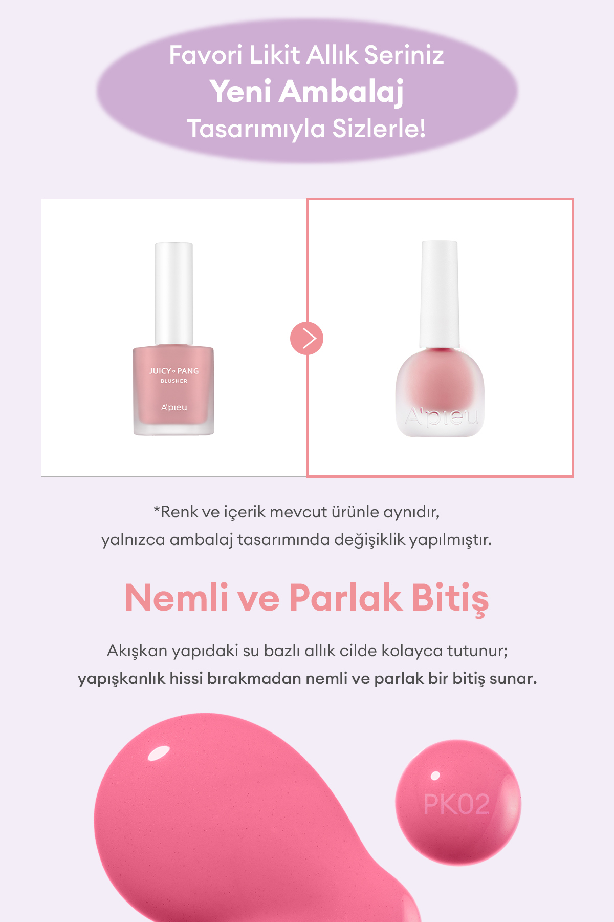 Meyve Özlü, Nemli ve Parlak Bitişli, Doğal Görünümlü Likit Allık APIEU Juicy-Pang Water Blusher PK01 — سفید 4620 — تصویر 7 از 9