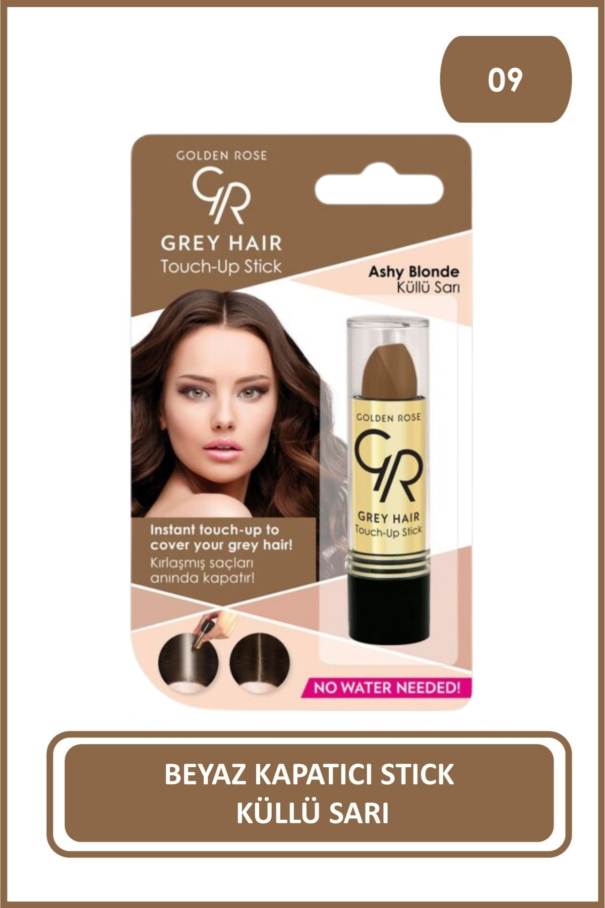 Golden Rose Grey Hair Touch-up Stick No: 09 Ashy Blonde - Beyaz Saç Kapatıcı - Küllü Sarı — قهوه‌ای RGHT