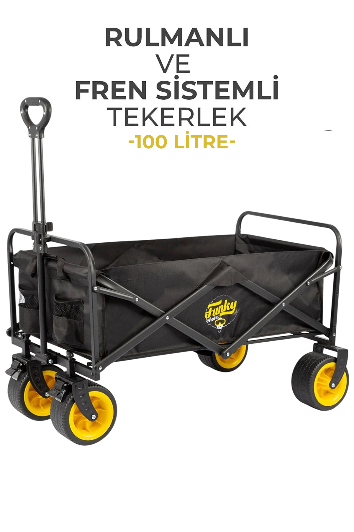 100 Lt. Folding Wagon with Brake System, Bearing, Thick Wheel, XL Size Beach Transport and Camping Picnic Trolley