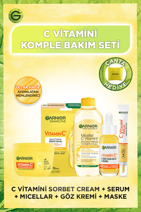 Garnier C Vitamini Bakım Seti: Yüz Kremi, Kağıt Maske, Serum, Göz Kremi, Maky...
