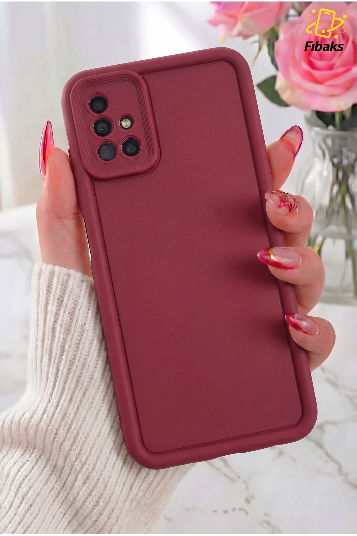 Galaxy A51 Case Soft Texture Shock Absorbing Burgundy Silicone Cover with Camera Protection