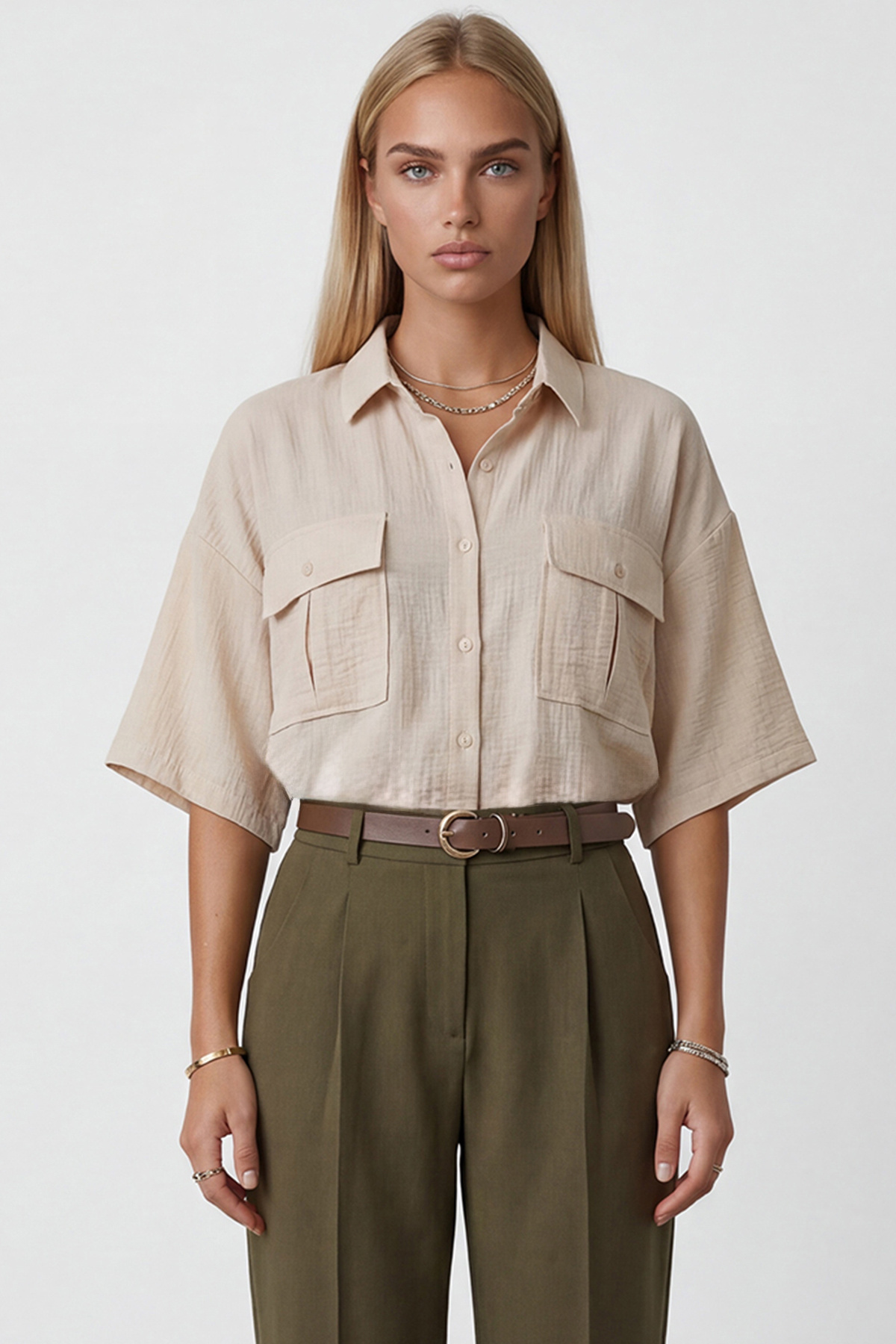 Oversized Sofia Linen Shirt with Vanilla Envelope Pockets ALC-X15329