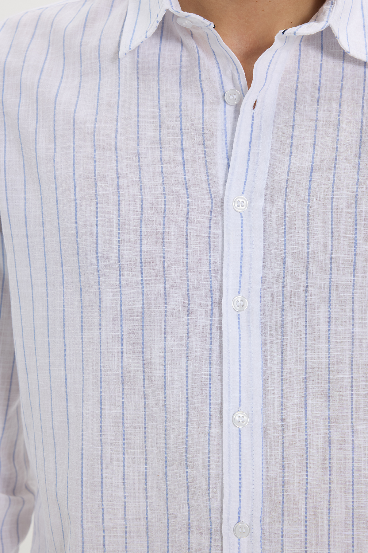 پیراهن تودورز مردانه کتان پنبه ای آبی بیسیک راه راه Slim Fit/اسلیم فیت    بیسیک کژوال/روزمره | Tudors DR240048-2045 TR - تصویر 6
