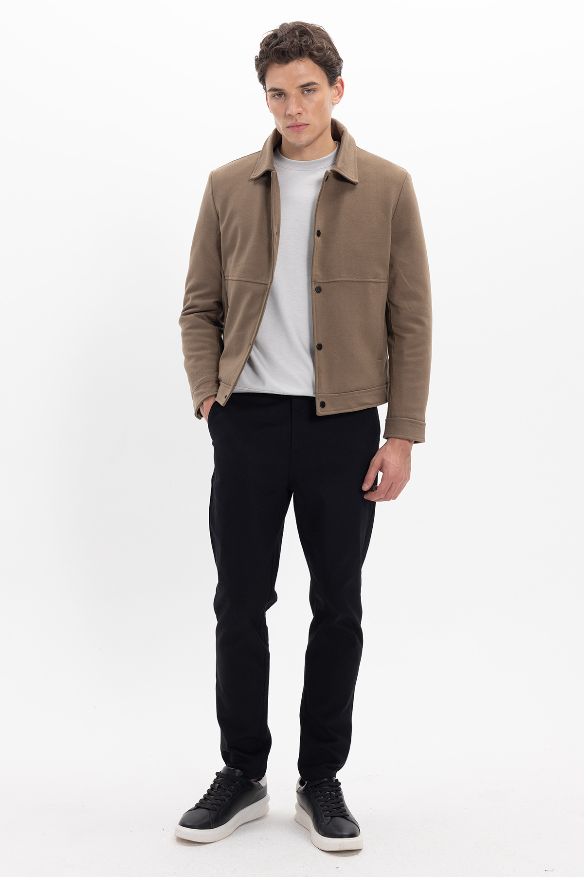 Tudors  Erkek Slim Fit Dar Kesim Çift Cepli Çıtçıt Kapamalı Kahverengi Mont - Görsel 3