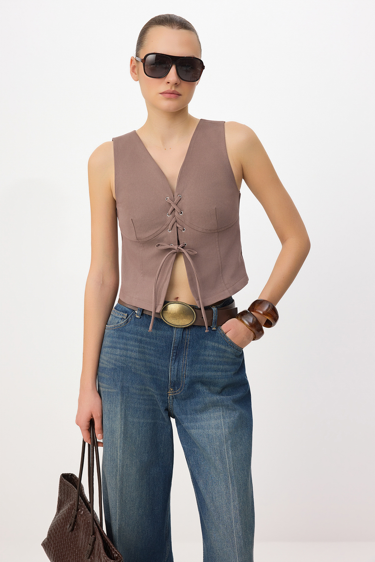 Trendyolmilla Kahverengi Dokuma Bluz TWOSS26BZ00552
