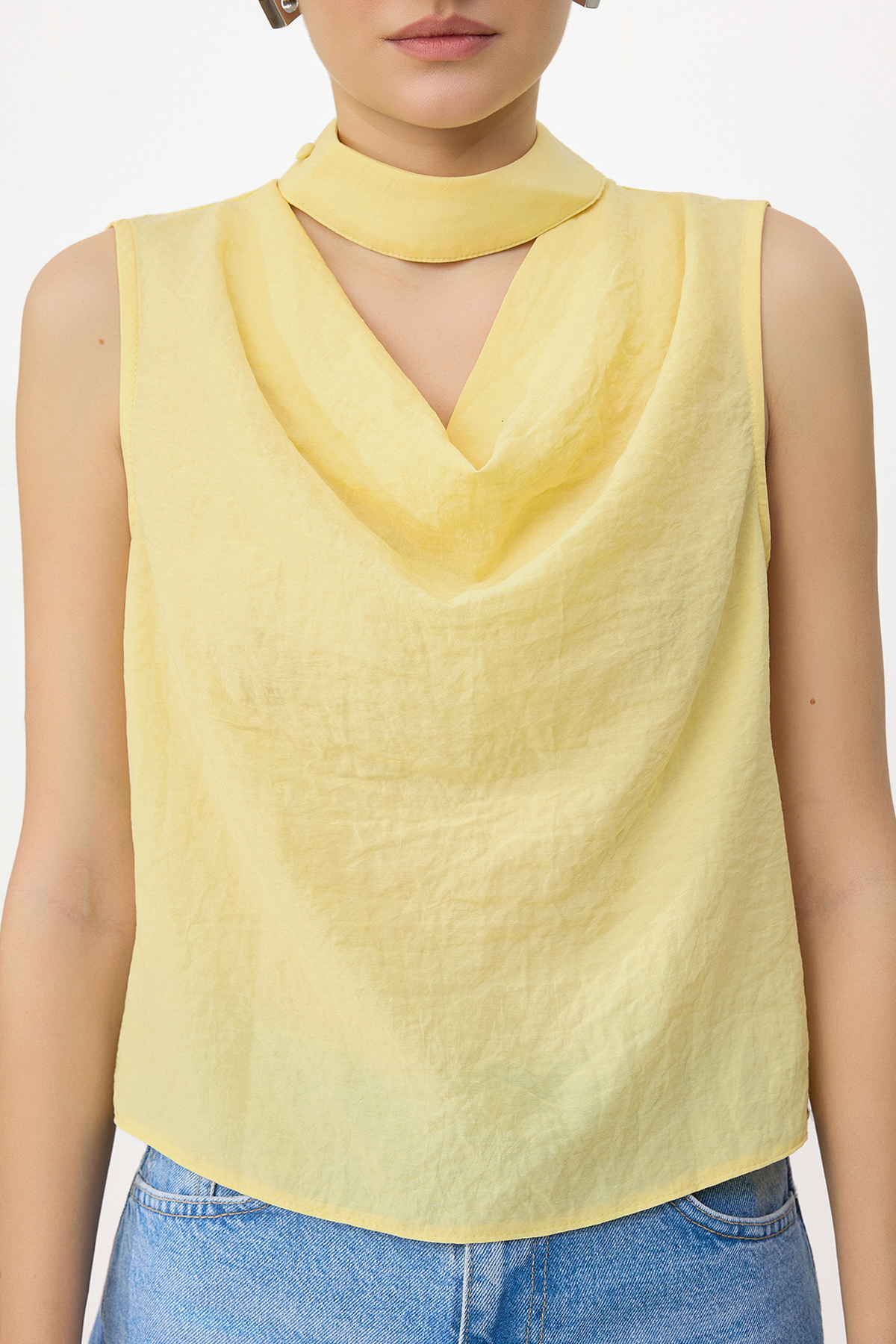 Trendyolmilla  Sarı Degaje Yaka Dokuma Bluz TWOSS26BZ00393 - Görsel 3