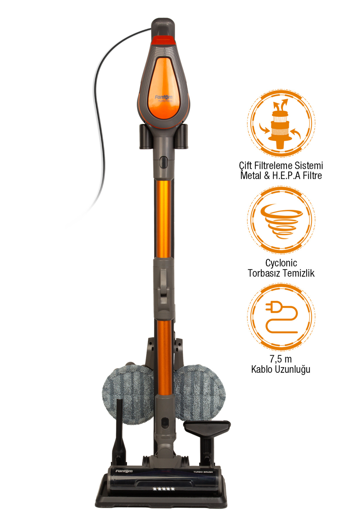Pluto P 6100 Plus Cyclone Electric Mopped Vertical Vacuum Cleaner Anthracite