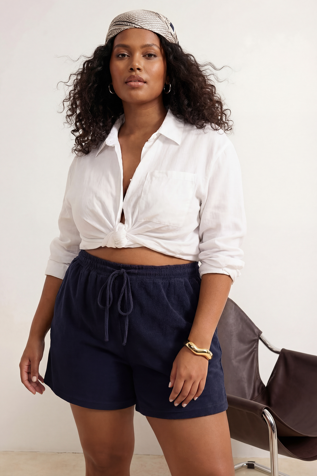 Trendyolmilla  Lacivert Havlu Kumaş Geniş Paça Büyük Beden Şort & Bermuda TBBSS26AP00033