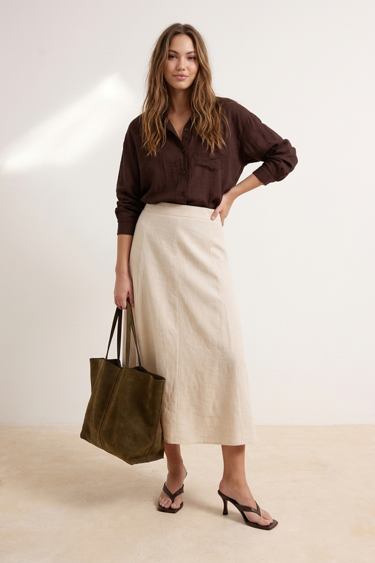 Trendyolmilla  Kahverengi Dokulu Cep Detaylı Dokuma Gömlek TWOAW26GO00072