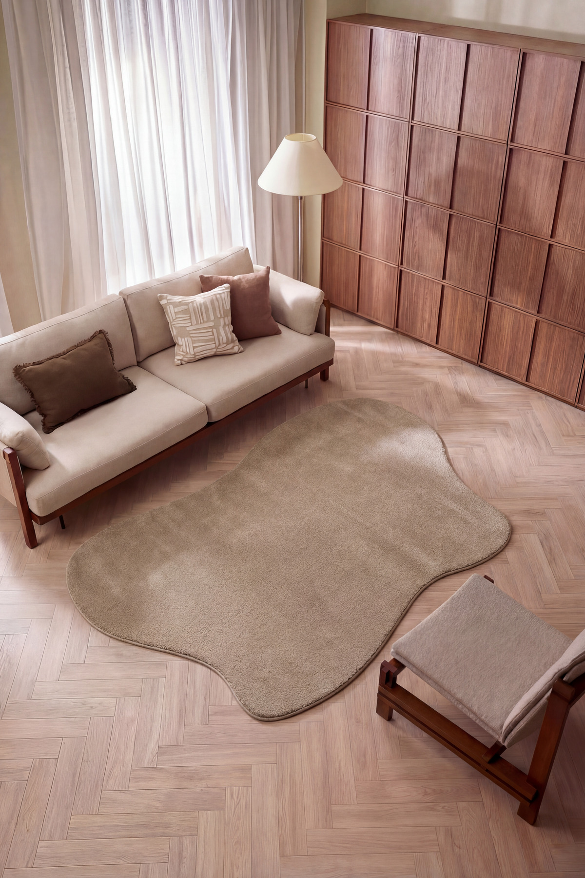 Puffy Dark Beige Thick Soft Amorphous Bohemian Simple Trendy Abstract Design Asymmetrical Young Room Rug