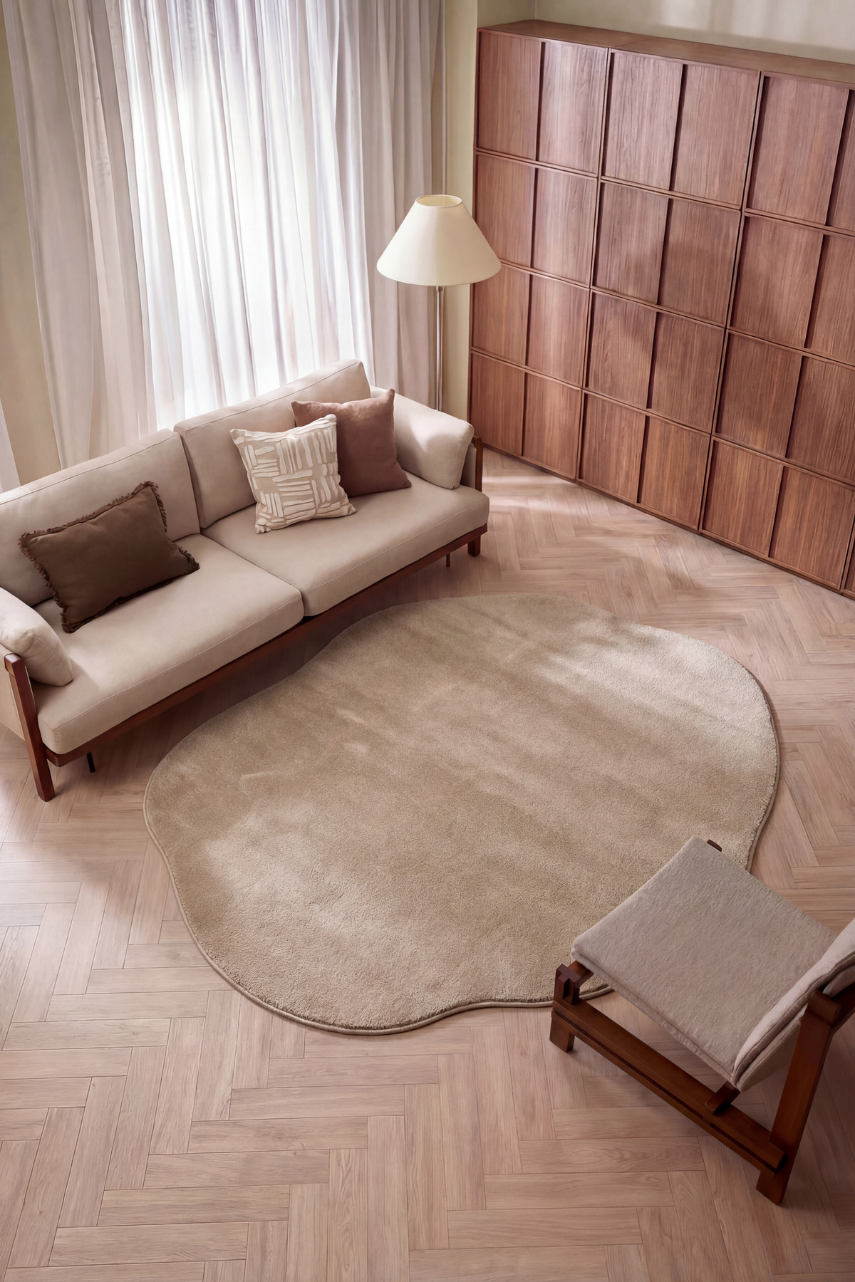 Puffy Dark Beige Thick Soft Plain Geometric Amorphous Bohemian Decor Shaped Entrance Entrance Bedroom Rug