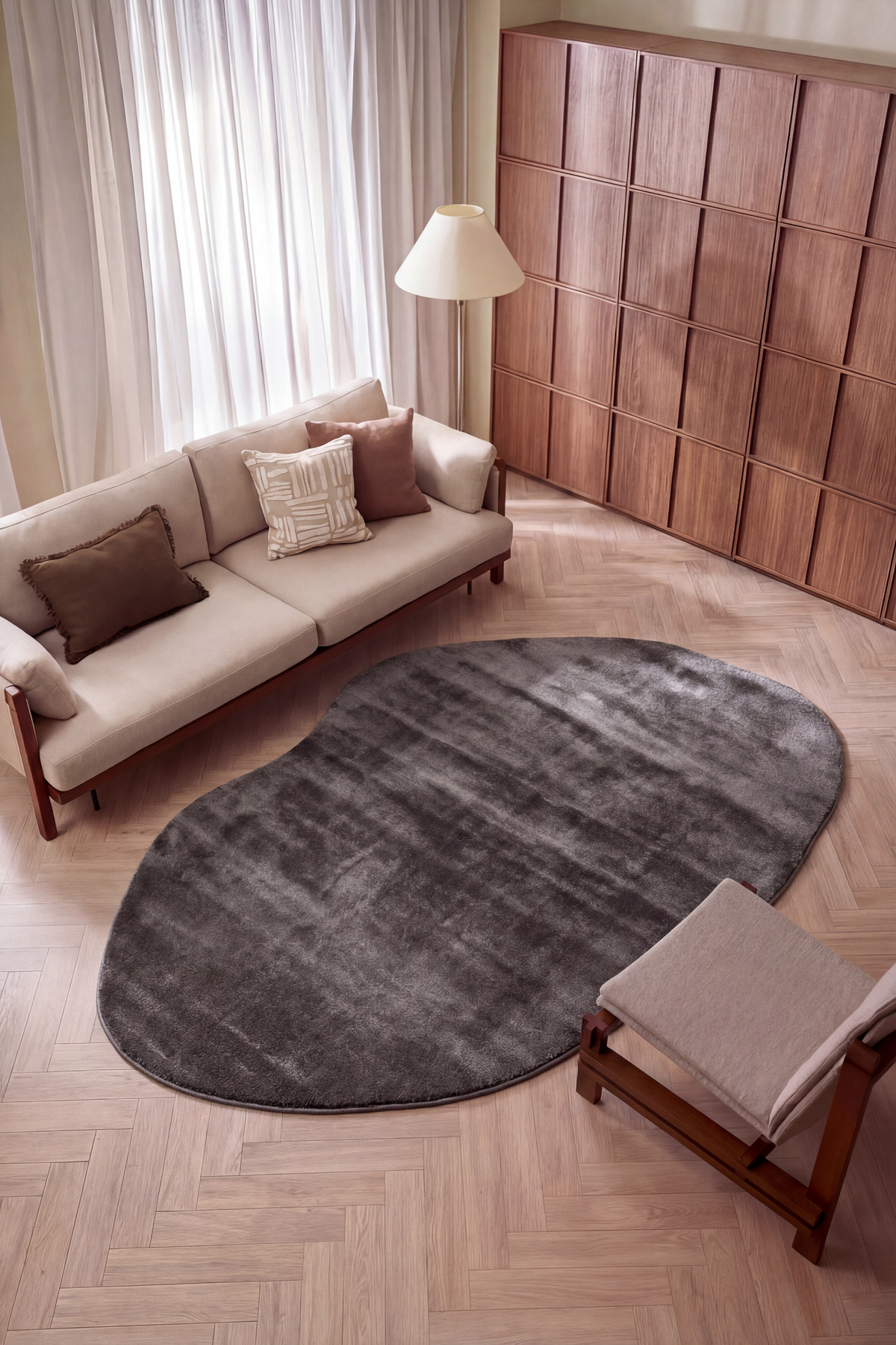 Puffy Anthracite Dark Thick Soft Amorphous Minimal Plush Modern Shaped Entrance Young Bedroom Rug