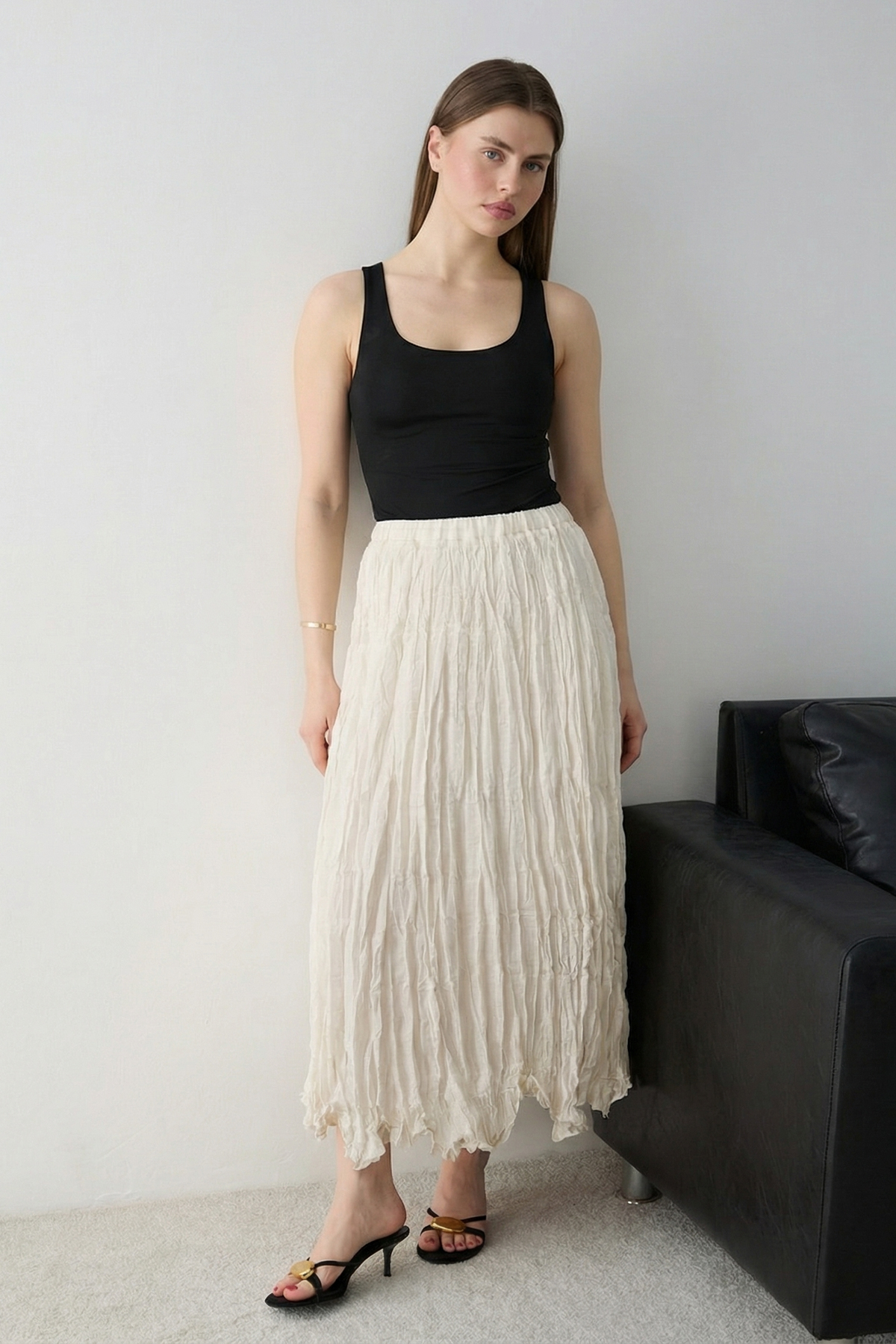 Trendyolmilla  Taş Buruşuk Astarlı Maxi Asimetrik Etek TWOSS26ET00160 - Görsel 2