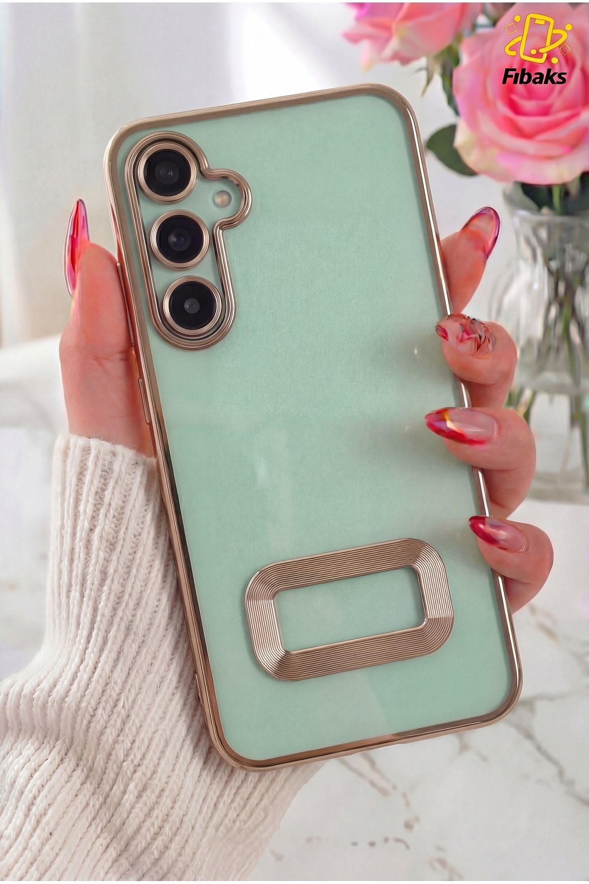 Galaxy S24 Plus / S25 Plus Case Camera Transparent Glossy Gold Back with Lens Shielded Logo