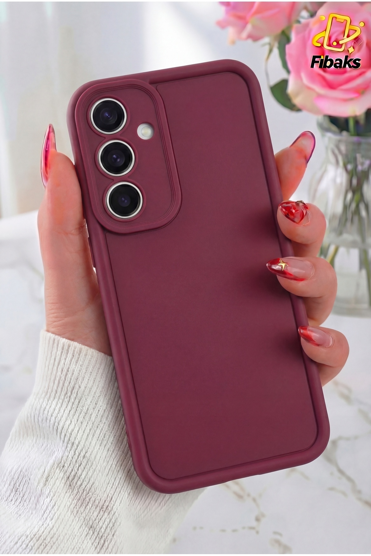 Galaxy A55 Case Camera Protected Soft Textured Colorful Silicone Cover Burgundy