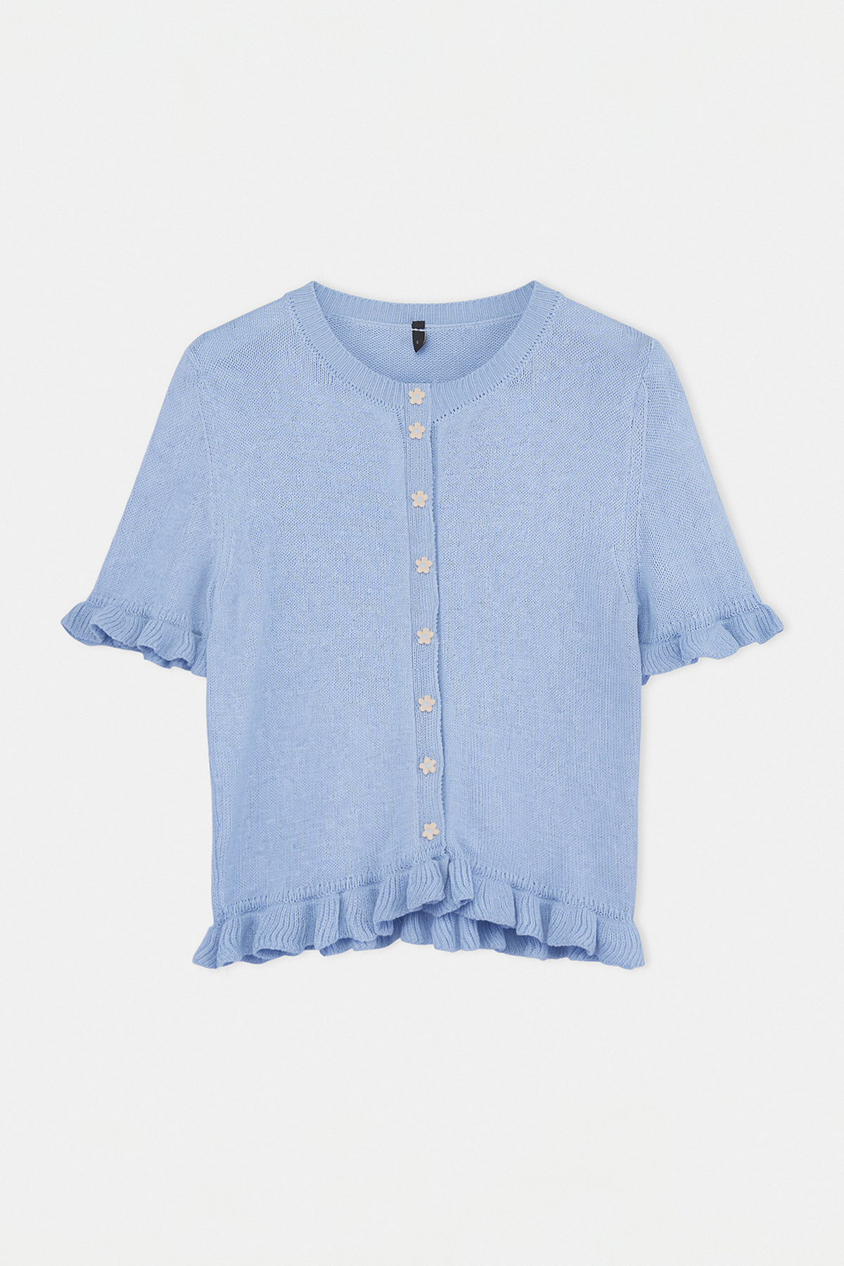 Trendyolmilla  Açık Mavi Teen Açık Mavi Çiçek Düğme Detaylı Bisiklet Yaka Triko Bluz TWOSS26BZ00119 - Görsel 5