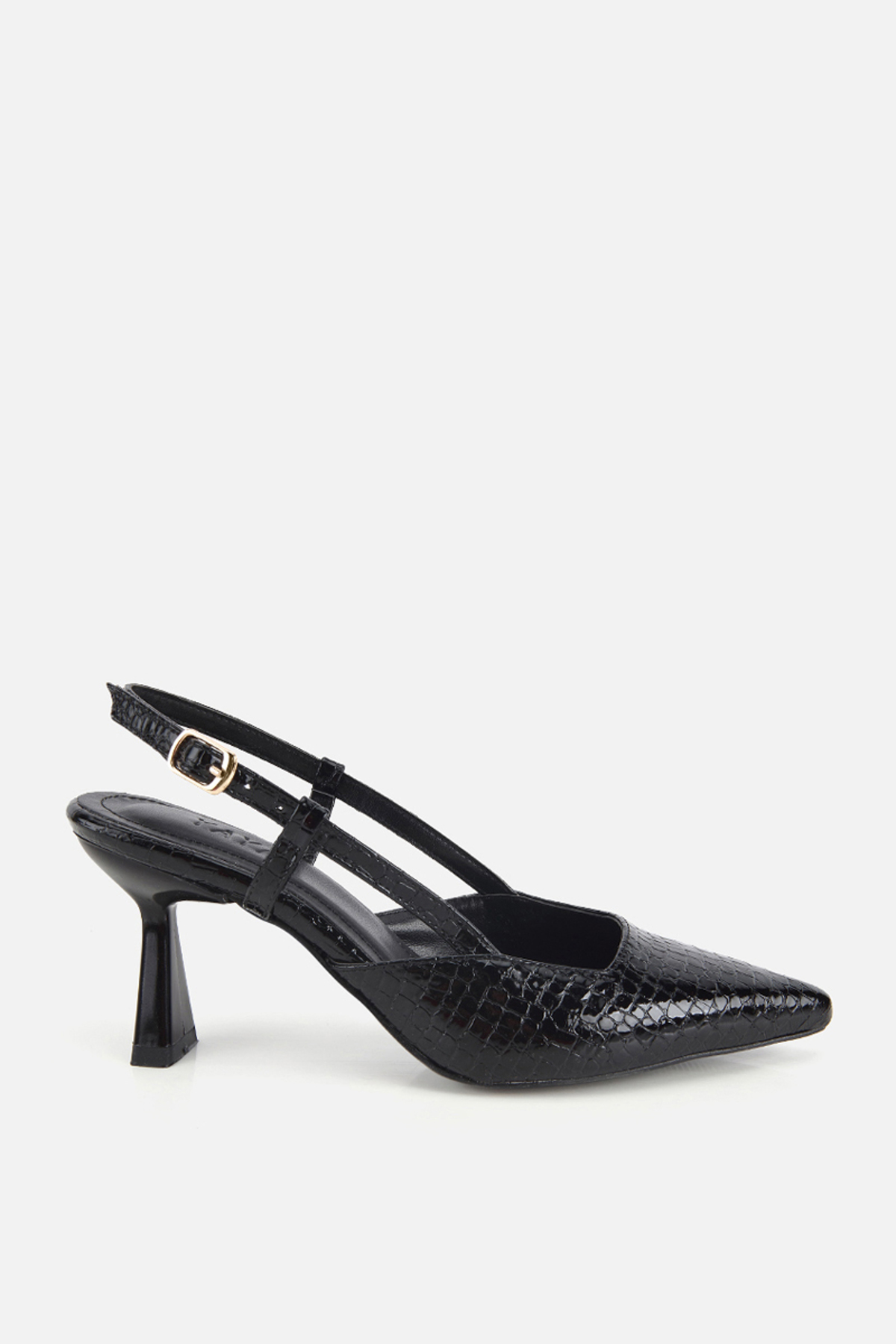 Women's Black Pointed Toe Spring Thin Banded Medium Heel Shoes