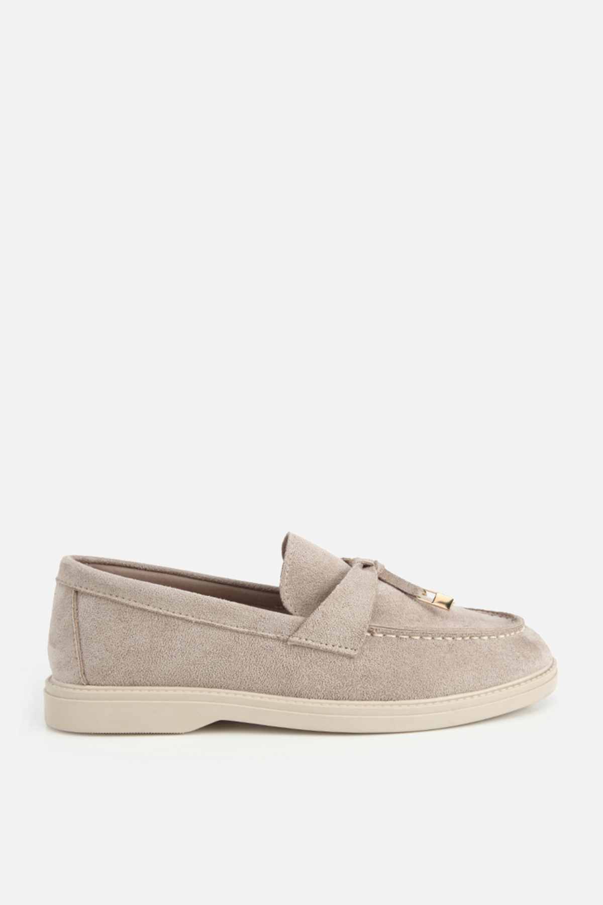 Women's Beige Suede Tassel Detailed Thick Sole Loafer