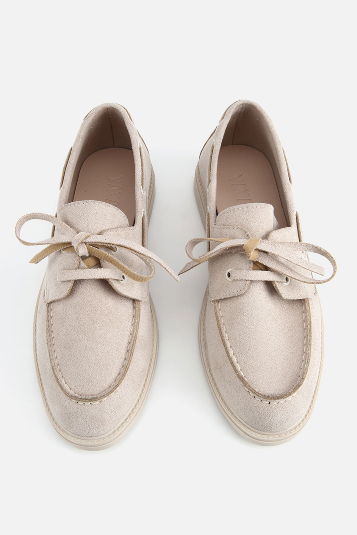 Yaya by Hotiç Kadın Bej Süet Bağcıklı Kalın Taban Loafer görsel 6