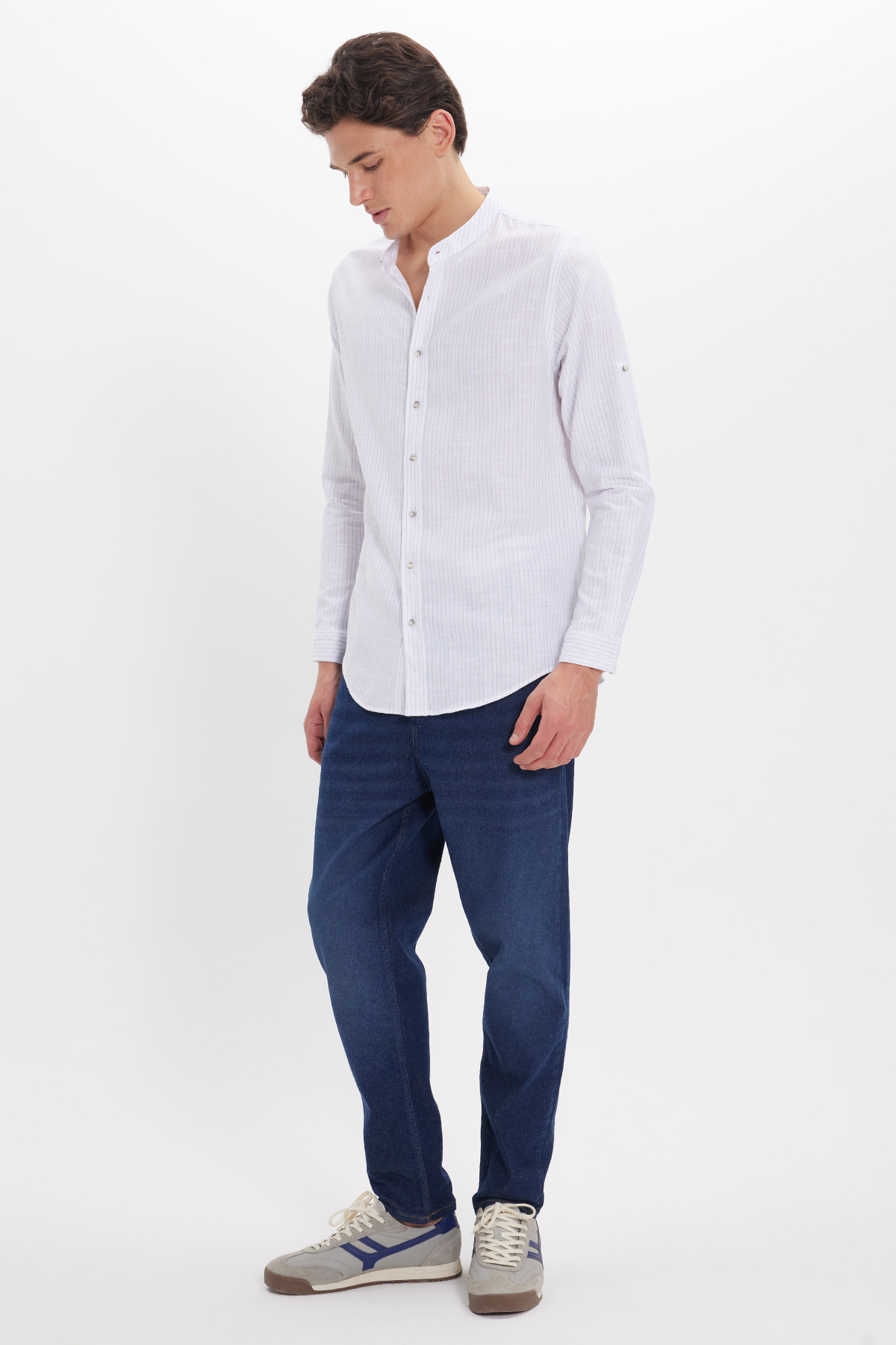 پیراهن تودورز مردانه کتان پنبه ای آبی  راه راه Slim Fit/اسلیم فیت    Slim/اسلیم فیت کژوال/روزمره | Tudors DR240051 TR - تصویر 3