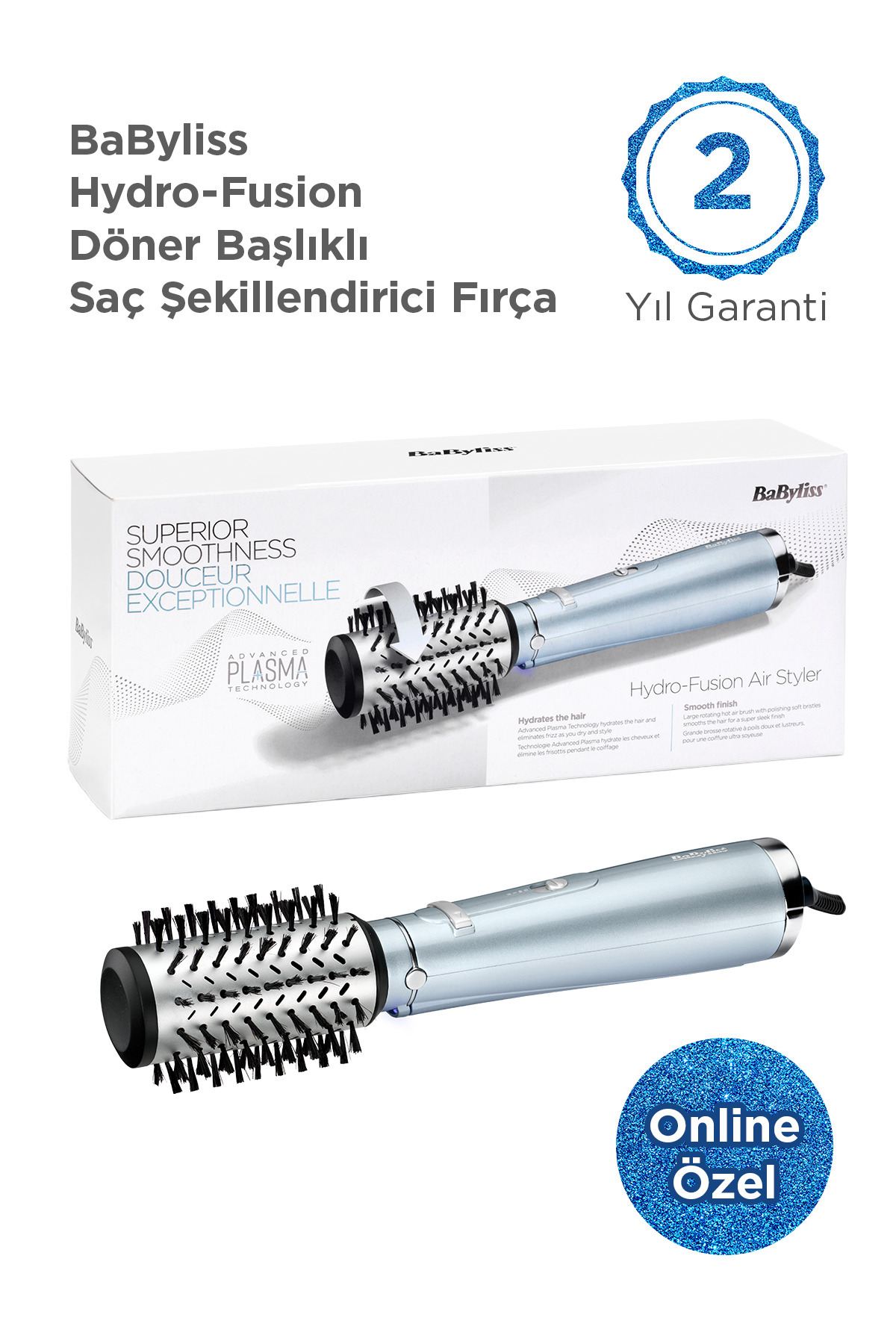 Hydro-Fusion 700W Ion Acting Air Blown Rotary Head Hair Styling Brush Blue AS773E