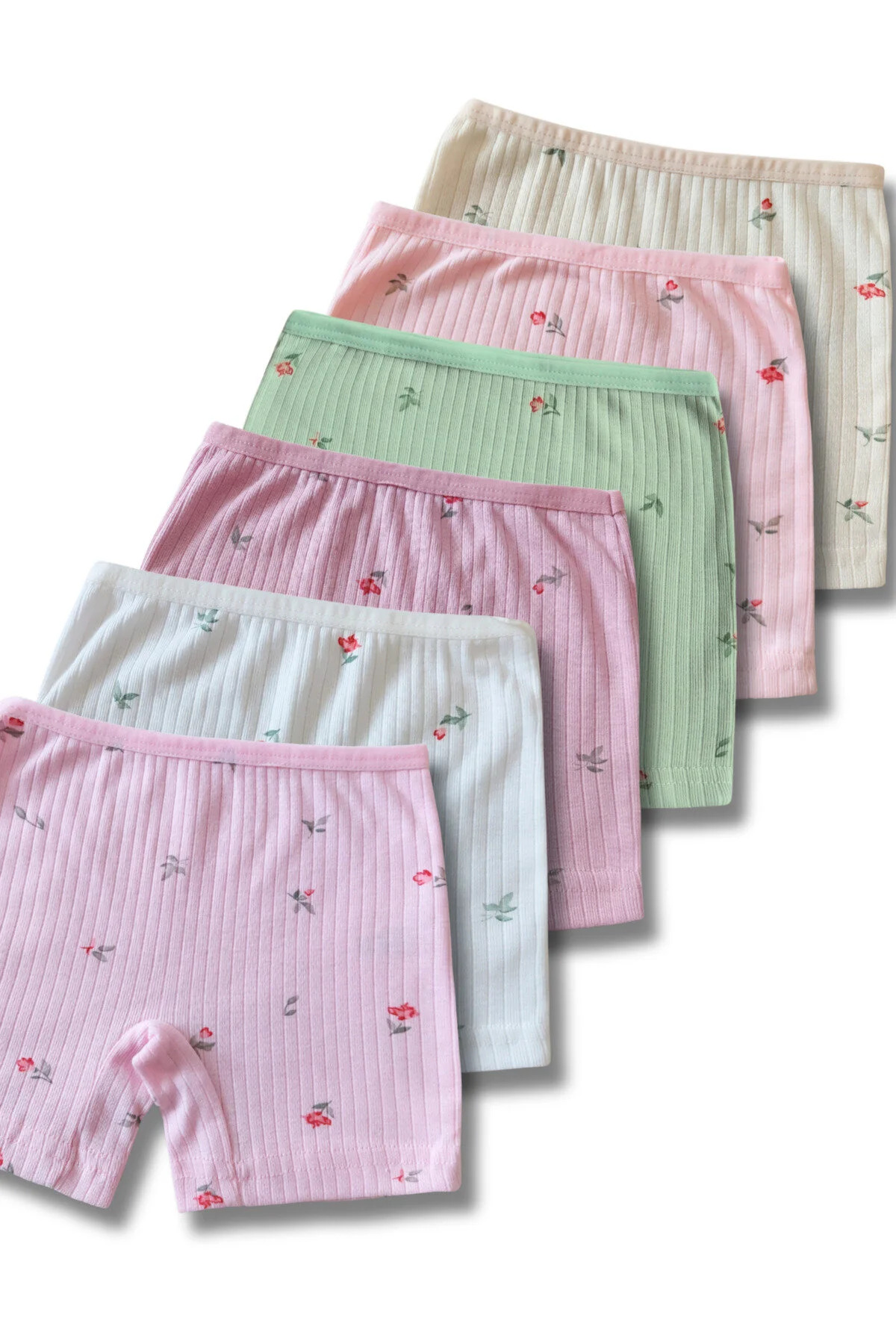 100% Cotton Girl Ribbed Camisole Boxer Panties Underwear 6pcs Set
