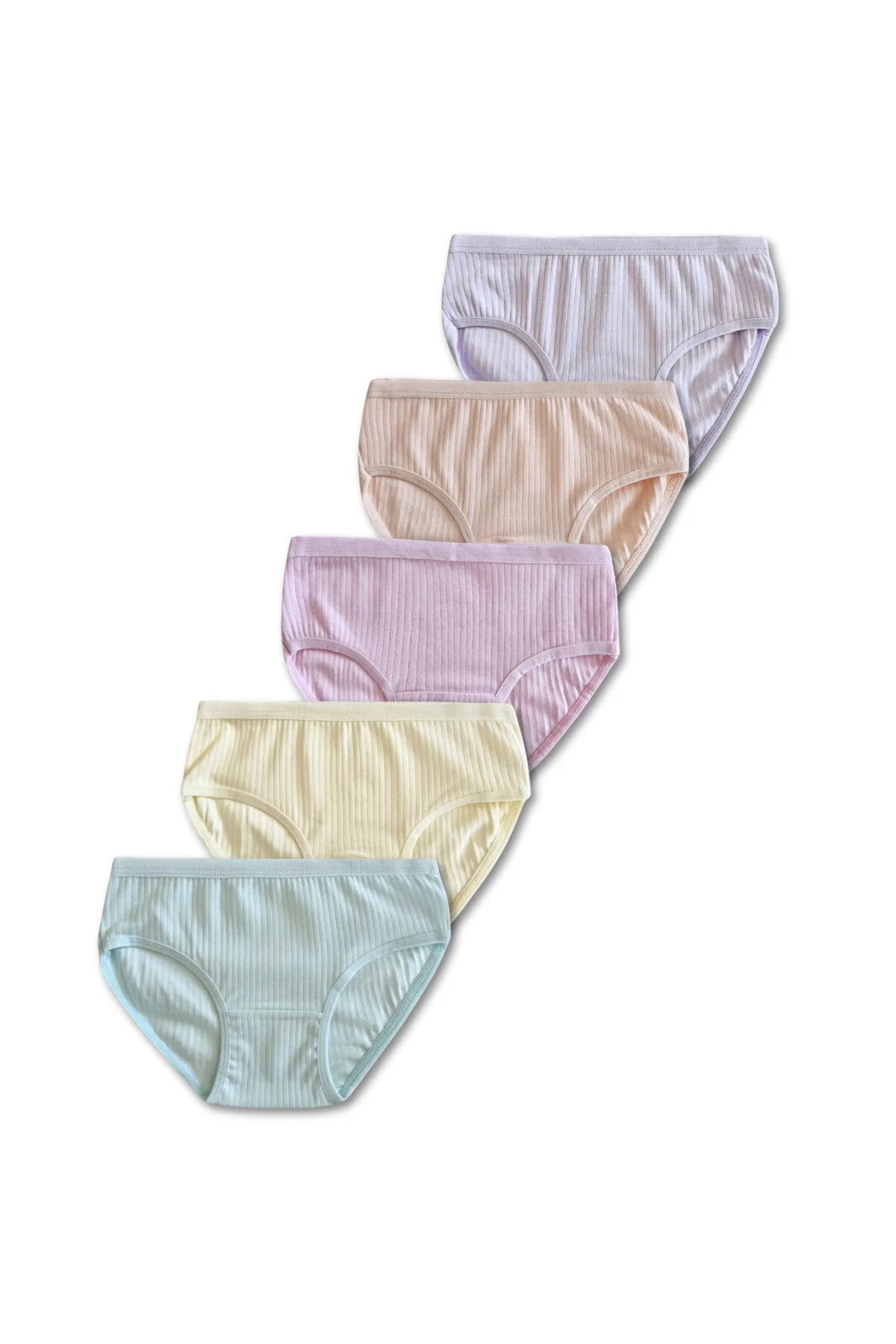95% Cotton Ribbed Girl Slip Panties Underwear 5pcs Set