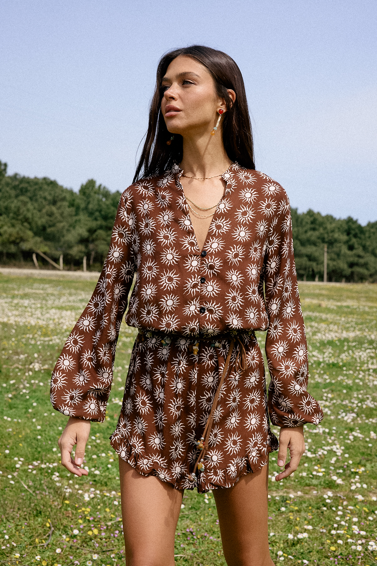 Trendyol kollekció Care Collection virágmintás szőtt fodros ballonujjú strand...