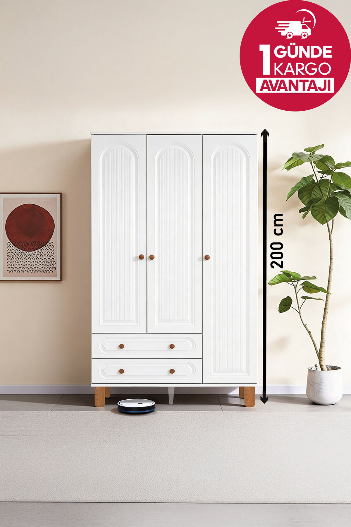 Bohera Bohemian Three-Door Cabinet (with MDF cover, high legs, two drawers , 200cm high)