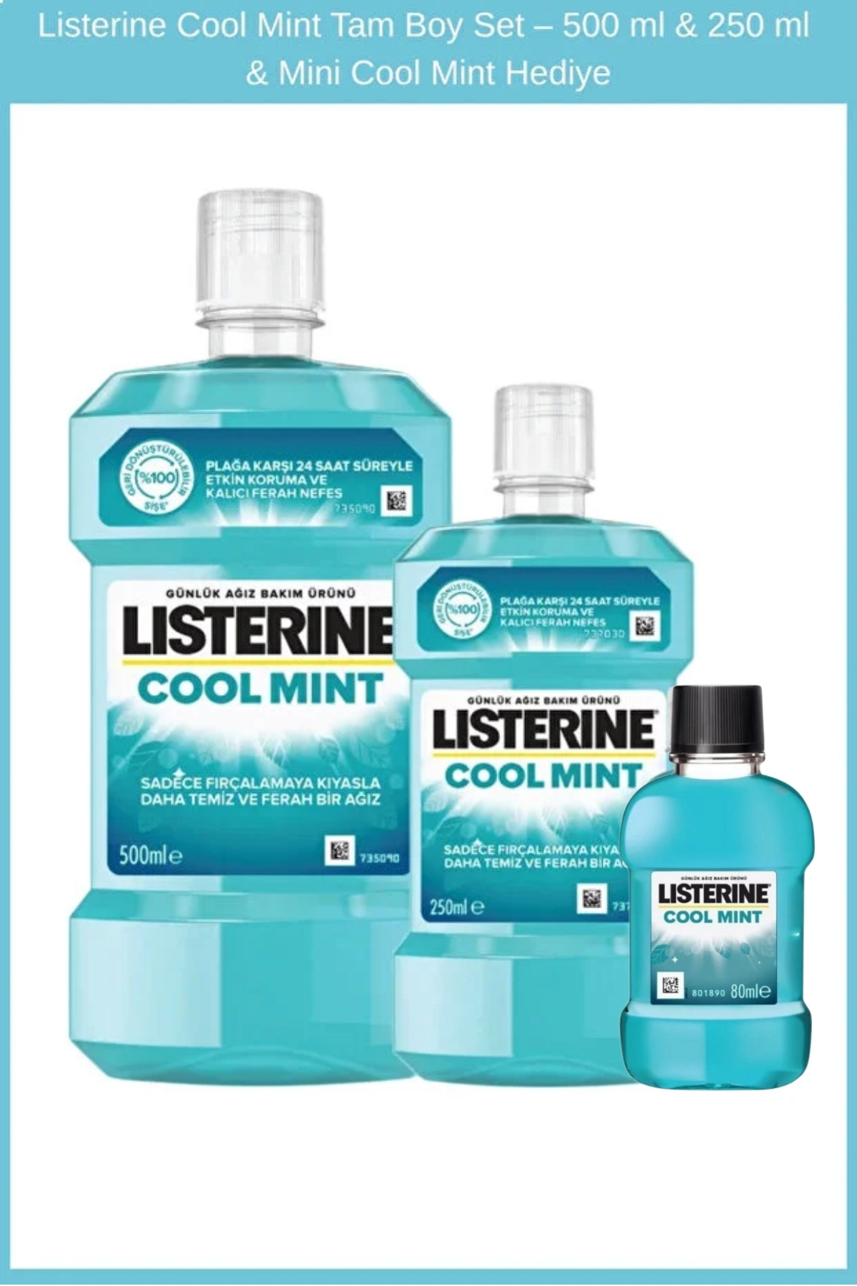 Listerine Cool Mint Ağız Bakım Suyu 500 ml + 250 ml Mini Cool Mint Hediye - Fiyatı, Yorumları