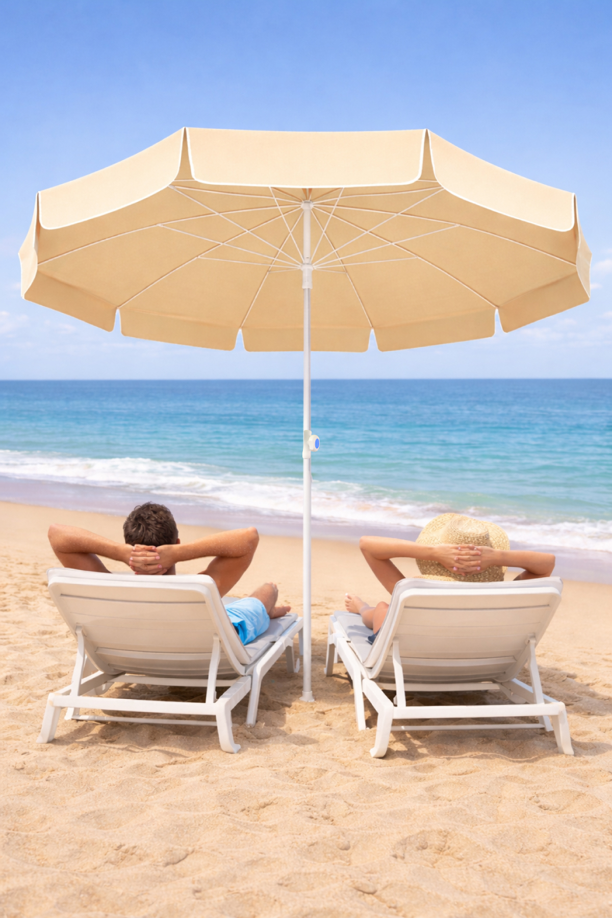 Garden Quality Thick Fabric Sunproof Beach Umbrella 200cm Beige - With Carry Bag
