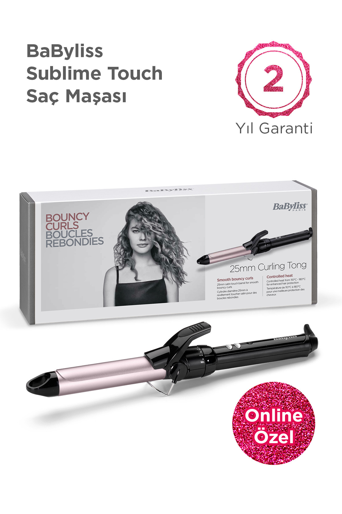 Curling Iron Sublimation Touch, 180 Degree , 25 mm Body, Sublim Touch Coating, 10 Heat Adjustments, C325E